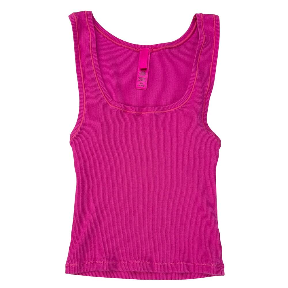 SKIMS Cotton Rib Tank XS Fuchsia Pink - Picture 2 of 6